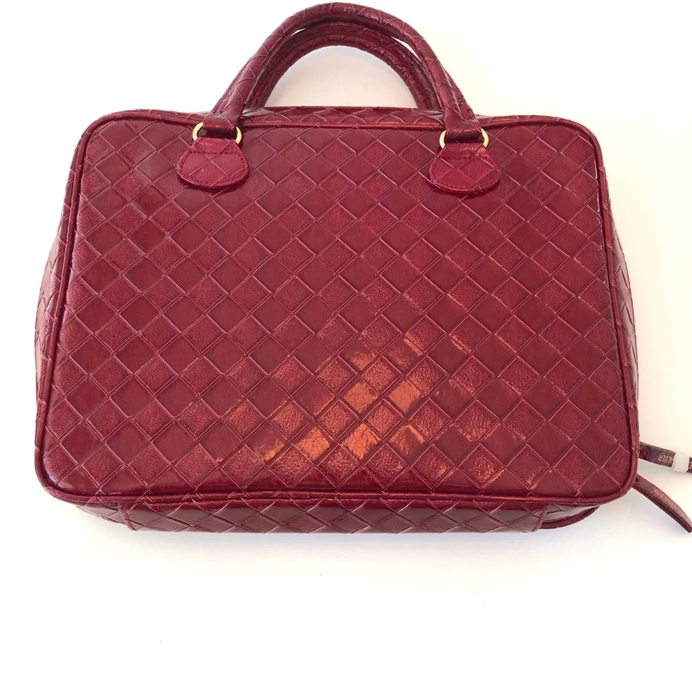 NWOT Estée Lauder Woven Burgundy Vanity Train Case Makeup Travel Laptop Bag